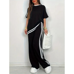 Women’s Black White 2 Piece Set 4XL US 20 Tracksuit Lounge Outfit Polyester
